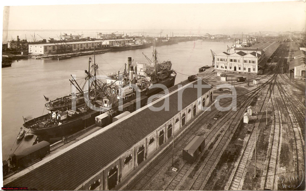 Fotografia d epoca originale 1930 Venezia, Porto mercantile, navi cargo, Giacomelli 1