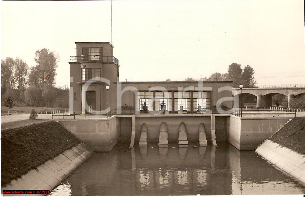 Fotografia d epoca originale 1935 SAN ROCCO AL PORTO LO Bonifica Bassa Lodigiana Impianto idrovoro Foto 1