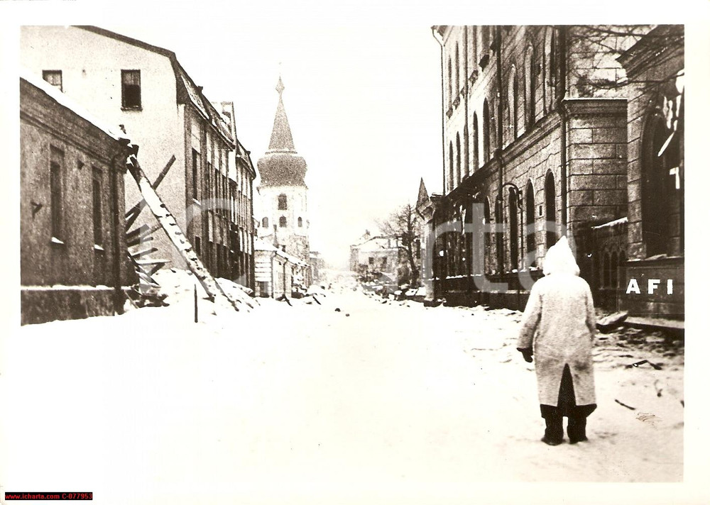 Fotografia d epoca originale 1942 CARELIA WW2 Una cittÃ  dopo il rastrellamento dell esercito finnico FOTO 1