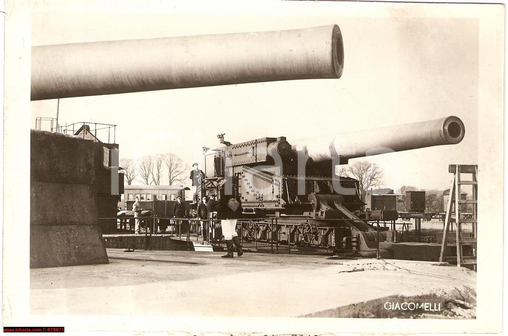 Fotografia d epoca originale 1930 cannoni navali di grande calibro su ferrovia 1