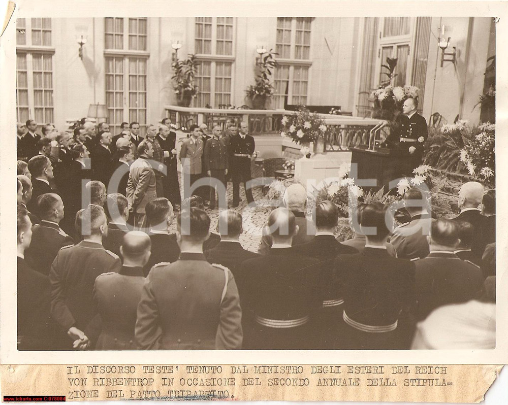 Fotografia d epoca originale 1942 Von Ribbentrop Tripartite Pact commemoration PHOTO 1