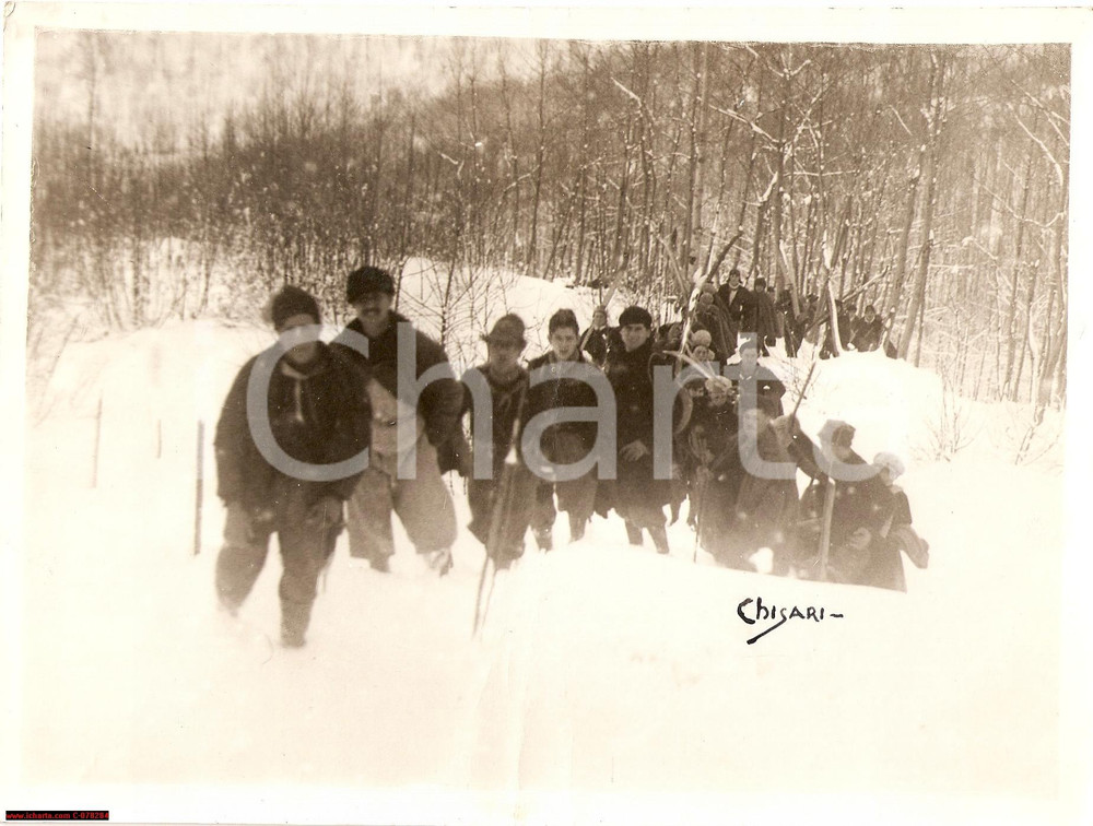 Fotografia d epoca originale 1932 Catania Etna GIOVANI FASCISTI in marcia nella neve 1