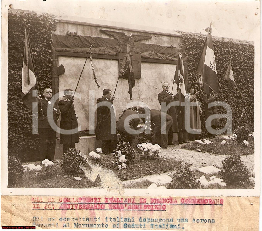 Fotografia d epoca originale 1938 WW1 Francia COMMEMORAZIONE ARMISTIZIO reduci 1