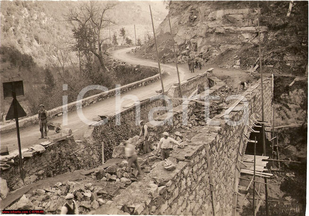Fotografia d epoca originale 1933 Borzonasca Sturla  Lavori Strada di Temossi Foto 1