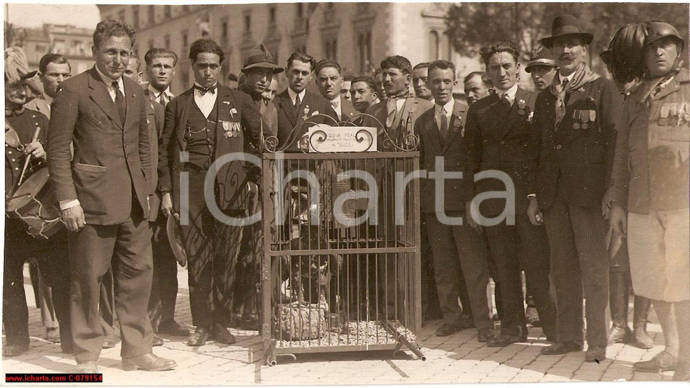 Fotografia d epoca originale 1935 c.ca COMBATTENTI TRENTINI CON AQUILA PER IL DUCE 1