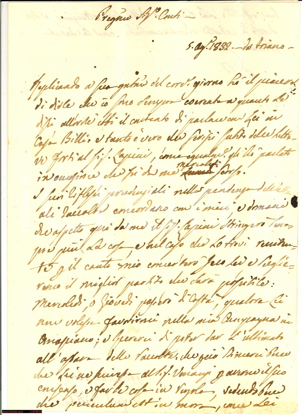 Manoscritto, lettera originale 1832 FOIANO DELLA CHIANA AR Persuasione di LAPINI 1