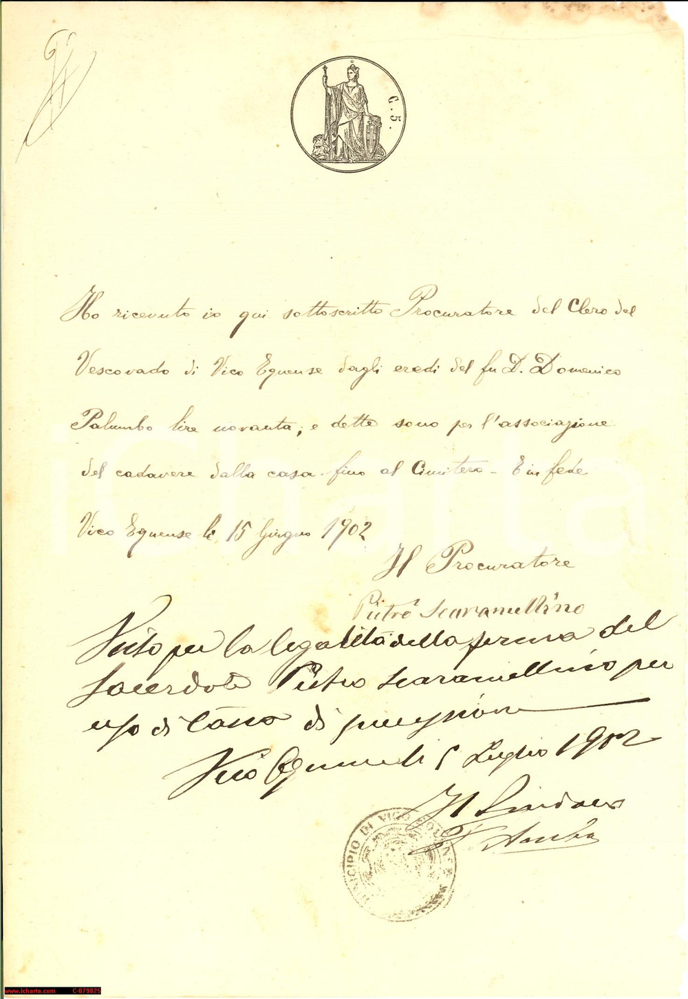 Documento originale, autentico 1902 VICO EQUENSE NA Corteo funebre Domenico PALUMBO 1