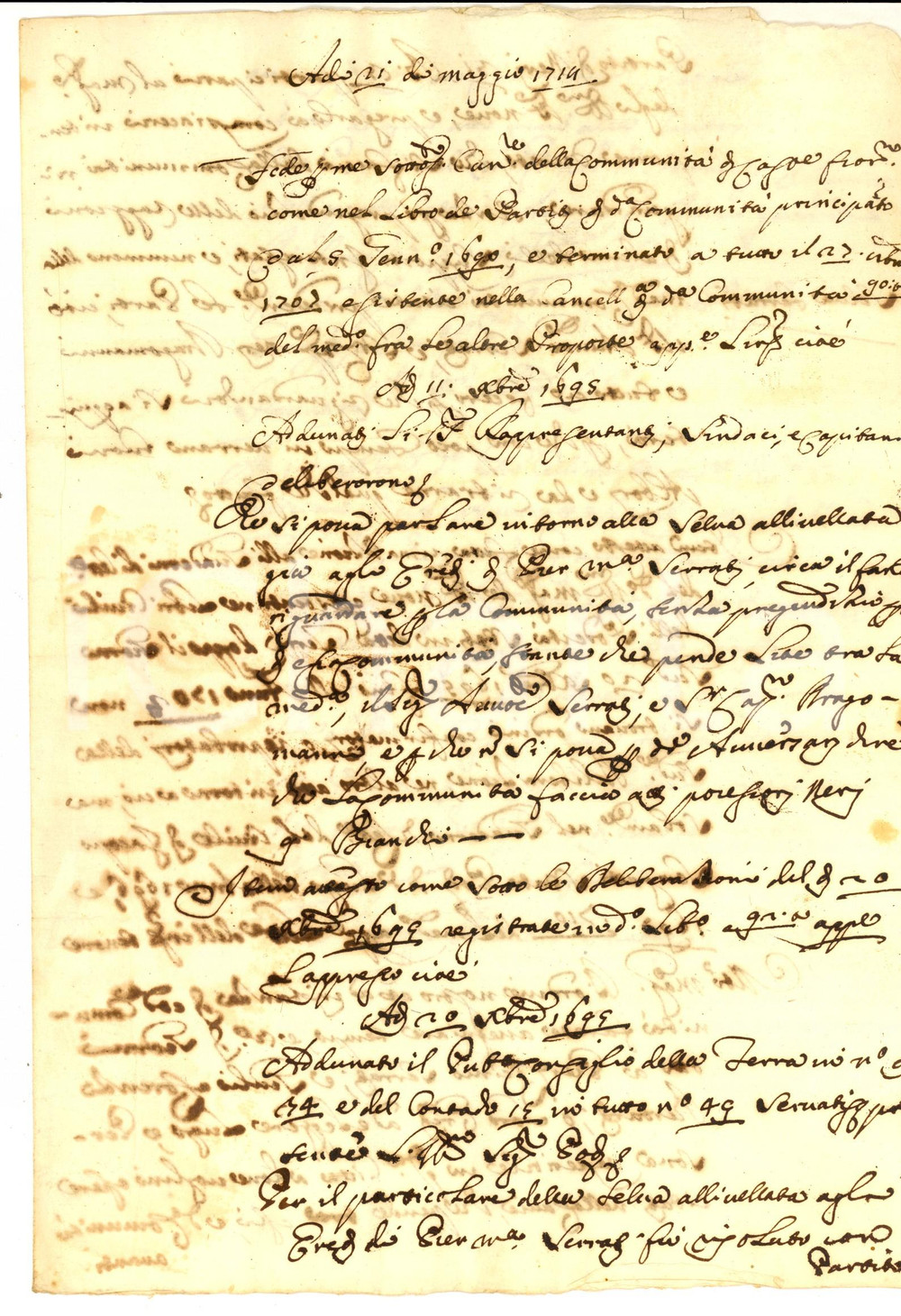 Documento originale, autentico 1714 CASTIGLION FIORENTINO Sulla selva livellata a eredi di Pier Maria SERRATI 1