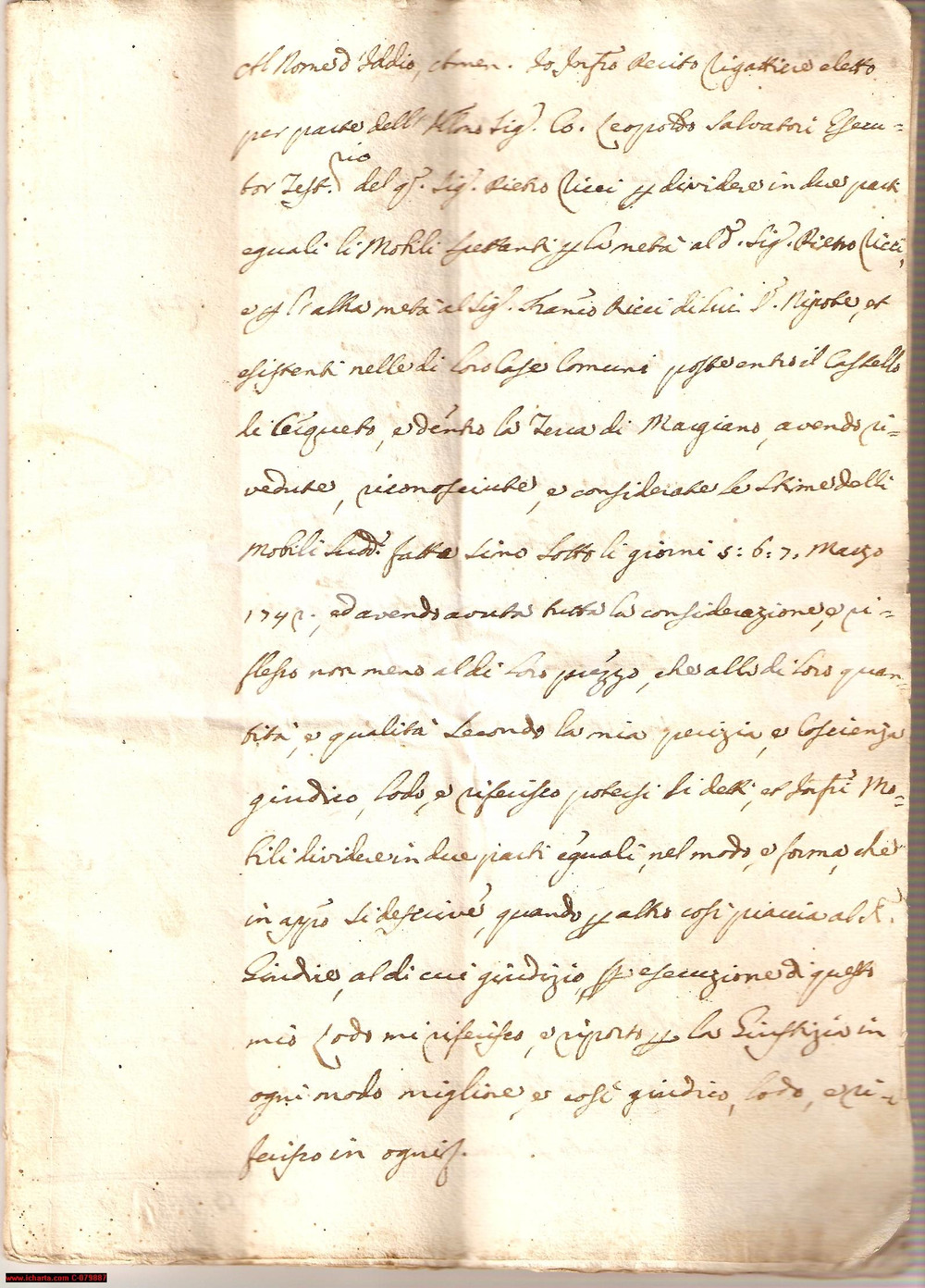 Documento originale, autentico 1742 CERQUETO PG Divisione dell eredità di Pietro RICCI in due parti 42 pagine 1