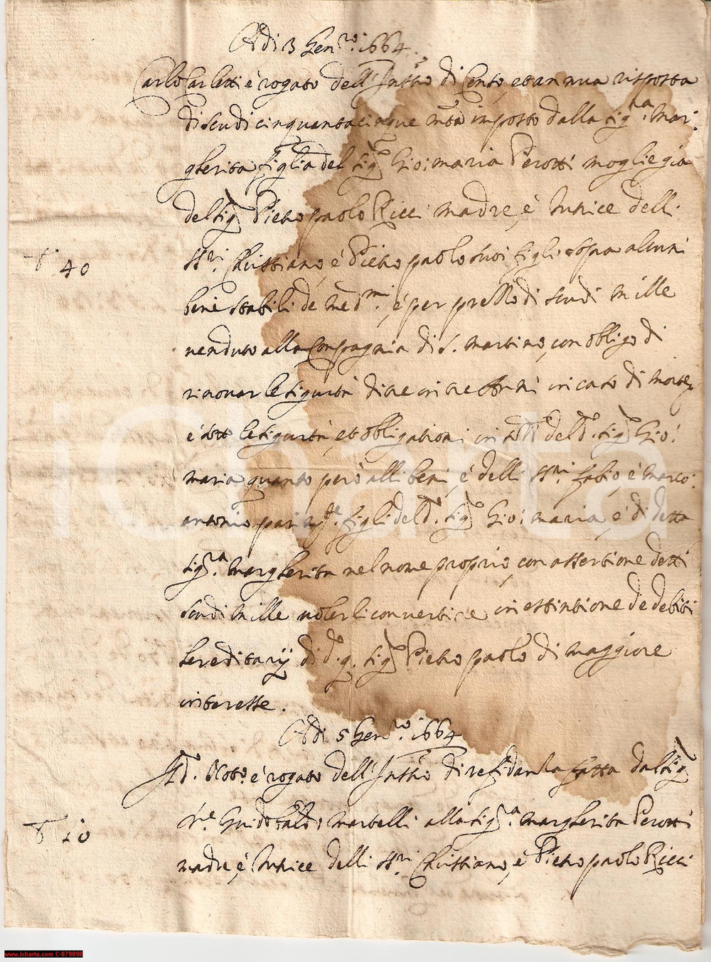 Manoscritto, lettera originale 1664 PERUGIA Atti notaio CARLETTI pro famiglia PEROTTI 1