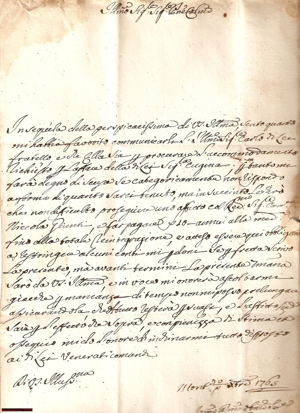 Documento originale, autentico 1765 MONTALTO AR Gesualdo PAGLICCI affitta a GIUNTI 1
