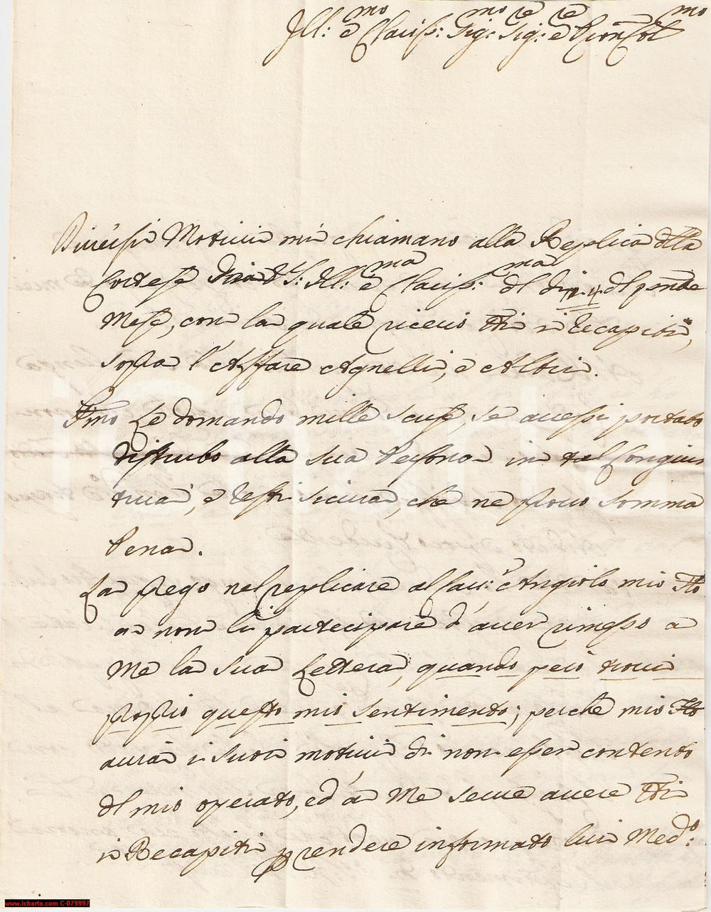 Manoscritto, lettera originale 1756 FIRENZE Cav. UPEZZINGHI rassicura Cosimo PASQUALI 1
