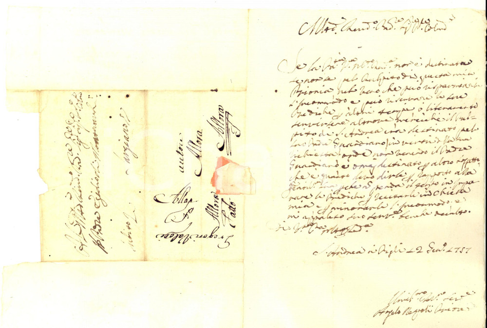 Manoscritto, lettera originale 1751 AREZZO S. ANDREA A PIGLI Priore a padre Egidio di Montevarchi per prediche 1