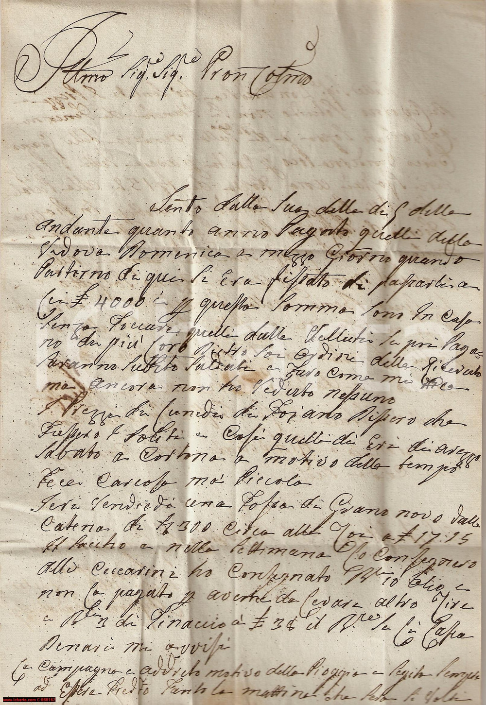 Manoscritto, lettera originale 1832 CASTIGLION FIORENTINO Il trifoglio Ã¨ tutto marcio 1