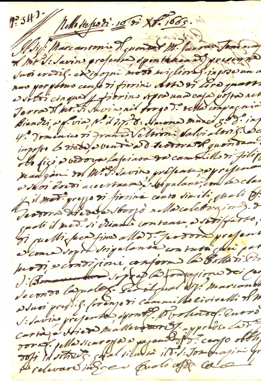 Documento originale, autentico 1665 MONTE SAN SAVINO Marcantonio TOMMASINI vende censo a Teodora LIGI MANGINI 1
