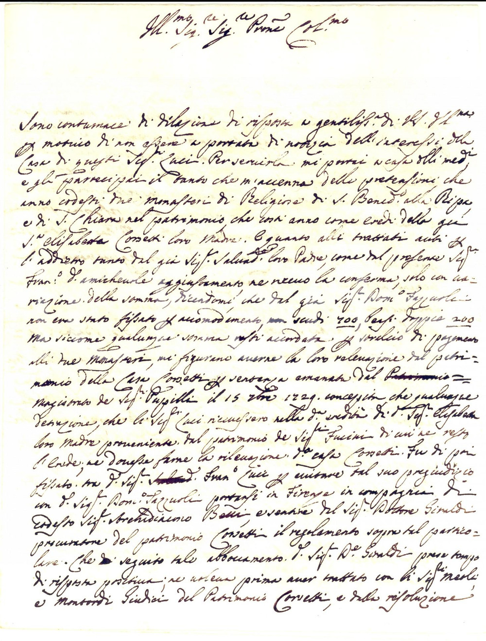 Manoscritto, lettera originale 1763 COLLE VAL D ELSA SI NiccolÃ² BUONINSEGNI sulle pretese di tre monasteri 1