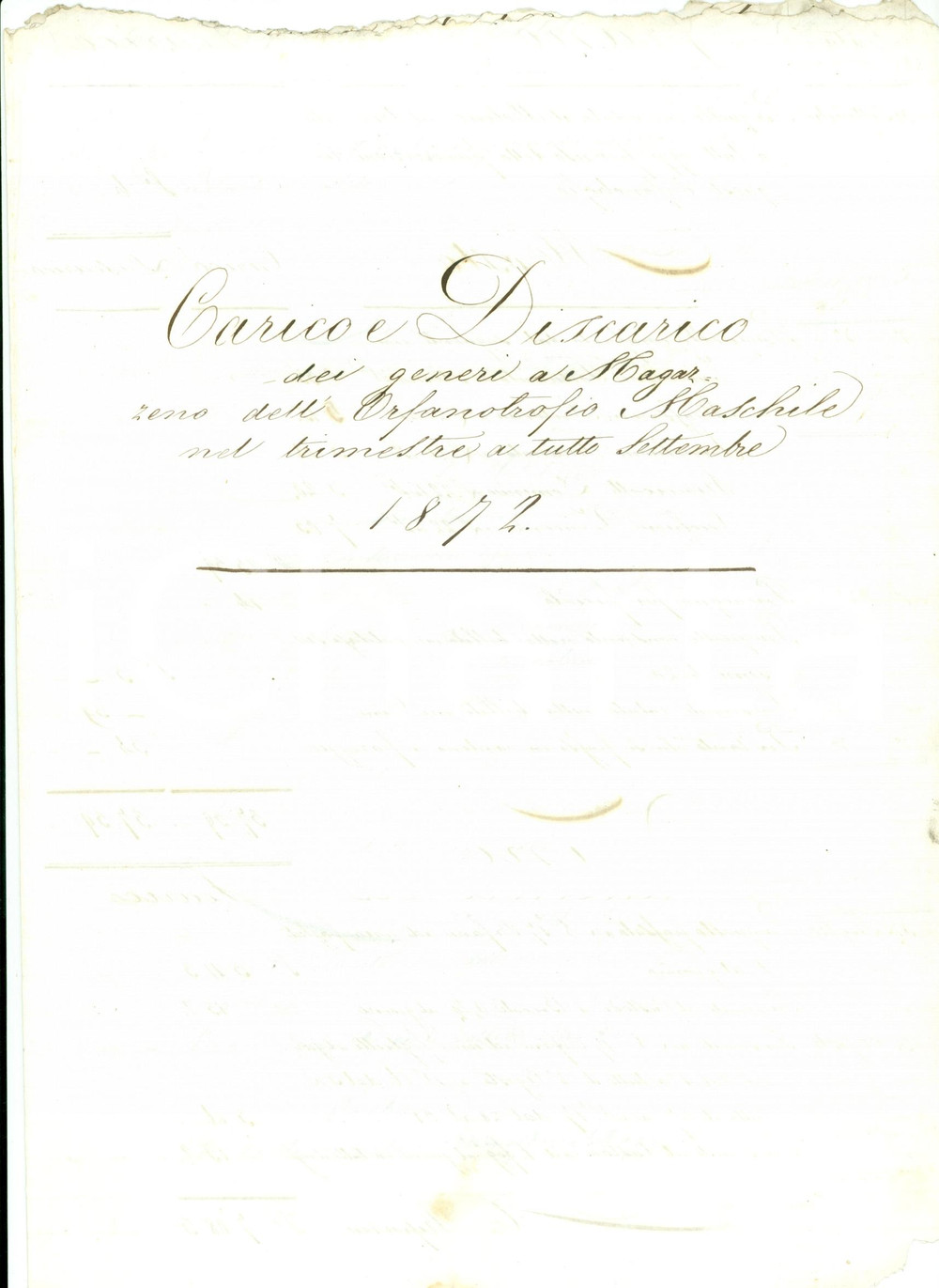 Documento originale, autentico 1872 FANO PU Generi alimentari olio legna per Orfanotrofio Maschile Documento 1
