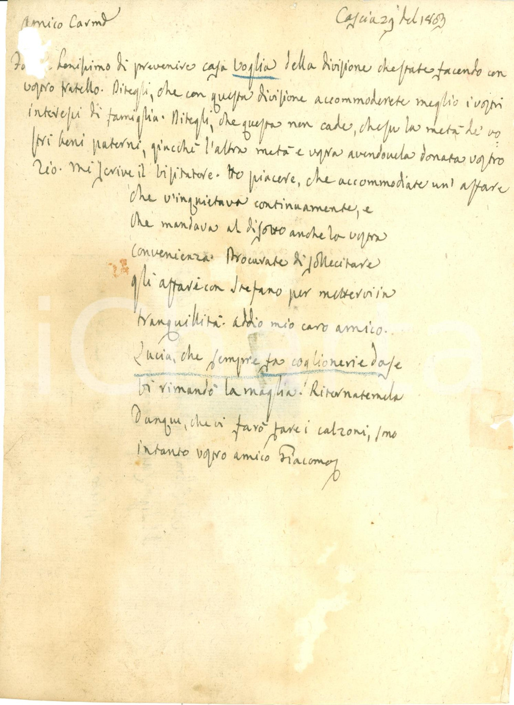 Documento originale, autentico 1803 CASCIA PG Lucia fa sempre coglionerie Lettera Giacomo FRENFANELLI 1