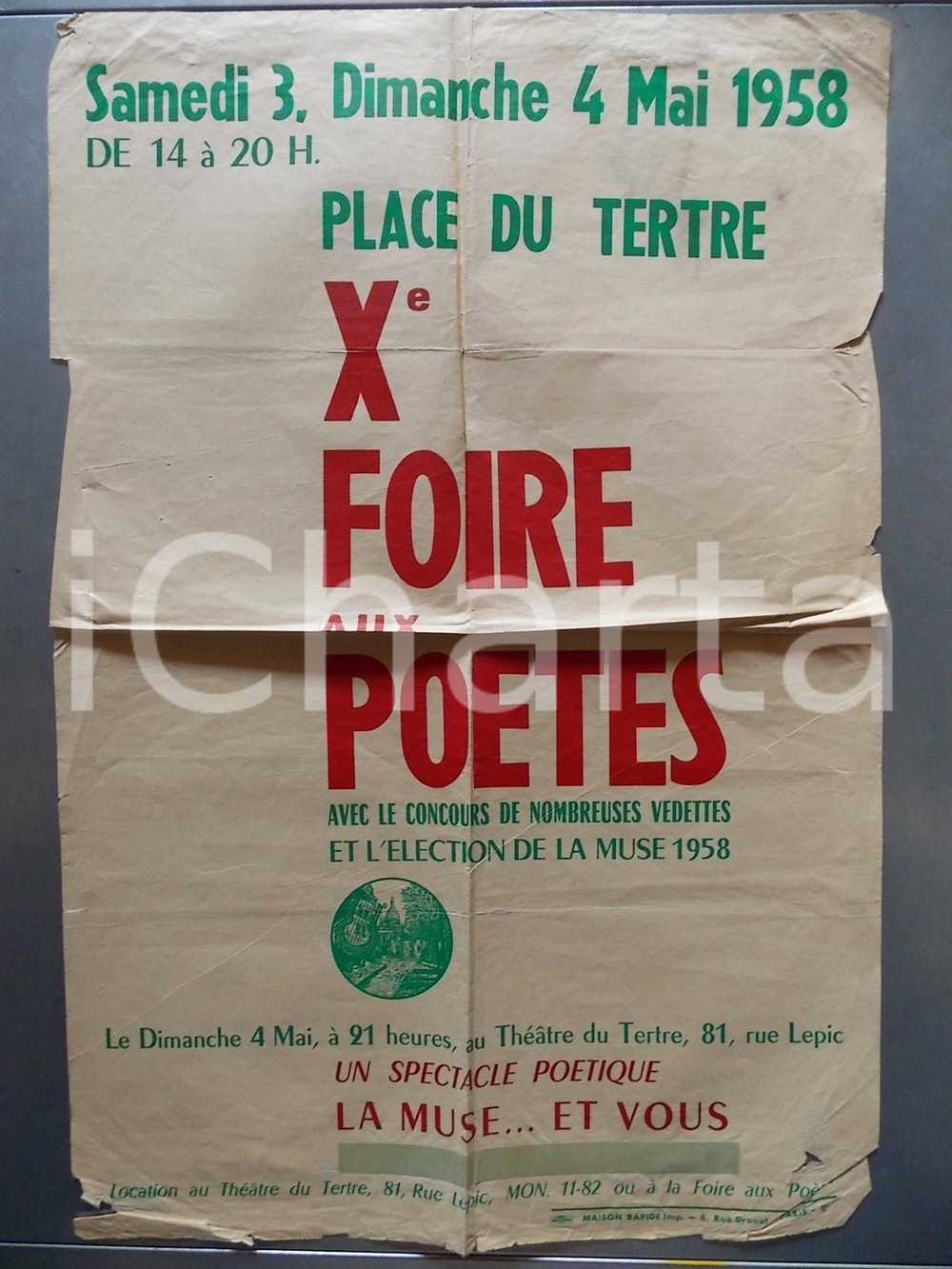 Documento originale, autentico 1958 PARIS Place du TERTRE Xe Foire aux PoÃ¨tes  Muse 1958 Manifesto 1