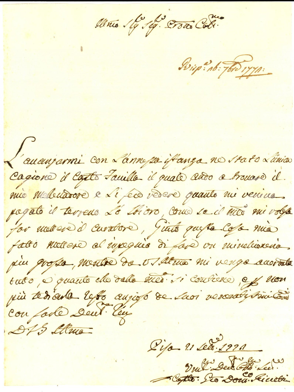 Manoscritto, lettera originale 1772 PISA Giovanni Domenico RICCETTI rischia di fare una grossa minchioneria 1