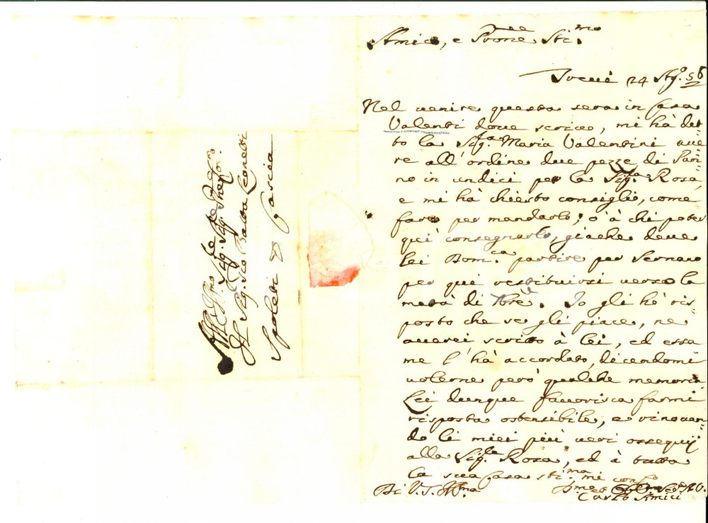 Autografo originale 1756 TREVI PG Nobile Carlo AMICI ringrazia per cane da caccia Autografo 1
