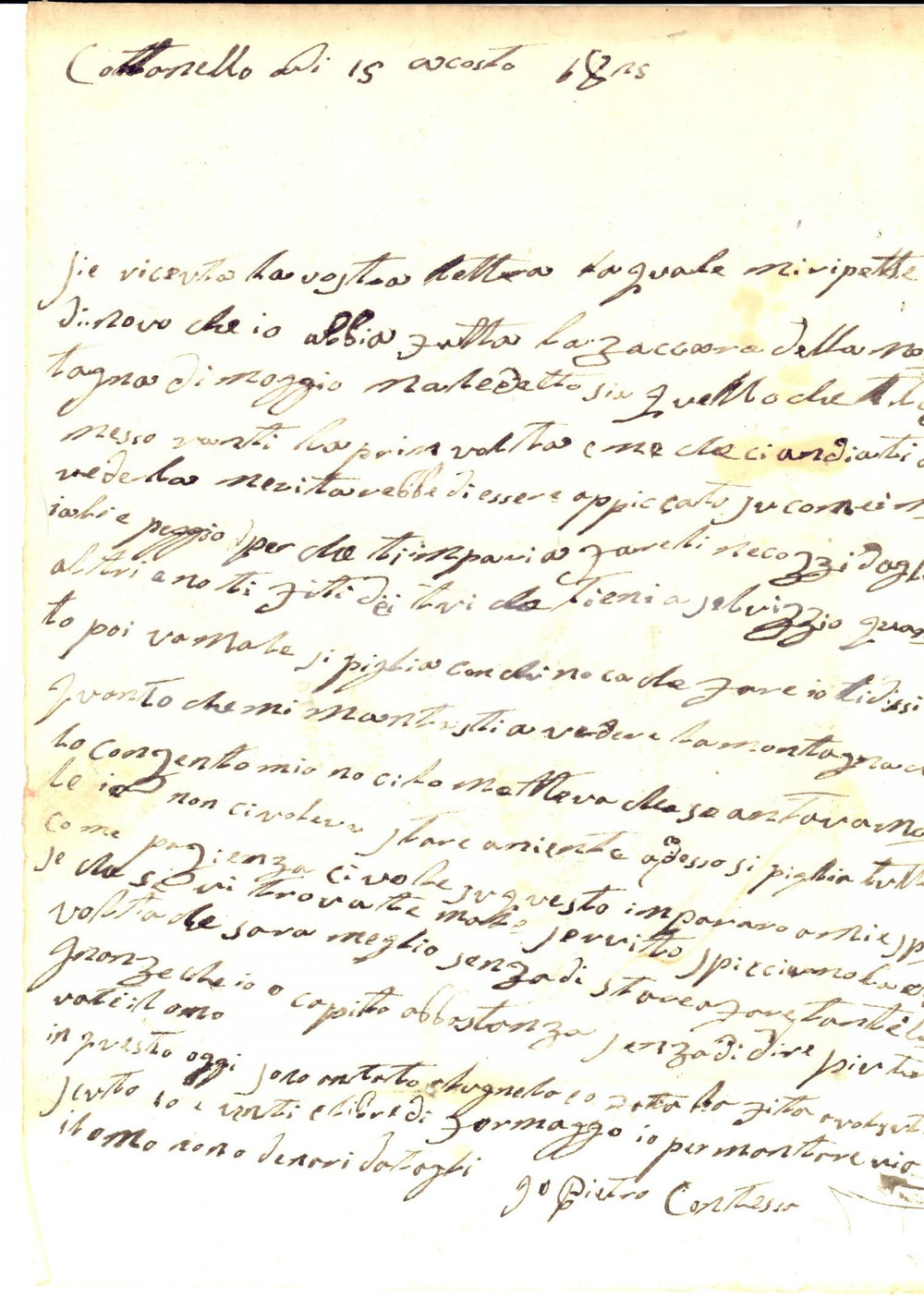 Documento originale, autentico 1825 COTTANELLO RI Maledetto, meriterebbe di essere appiccato Pietro CONTESSA 1