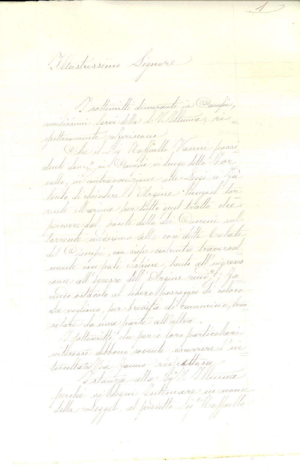 Documento originale, autentico 1863 CAMPI BISENZIO Petizione contro Raffaello VANNI chiusura TORRENTE MARINA 1