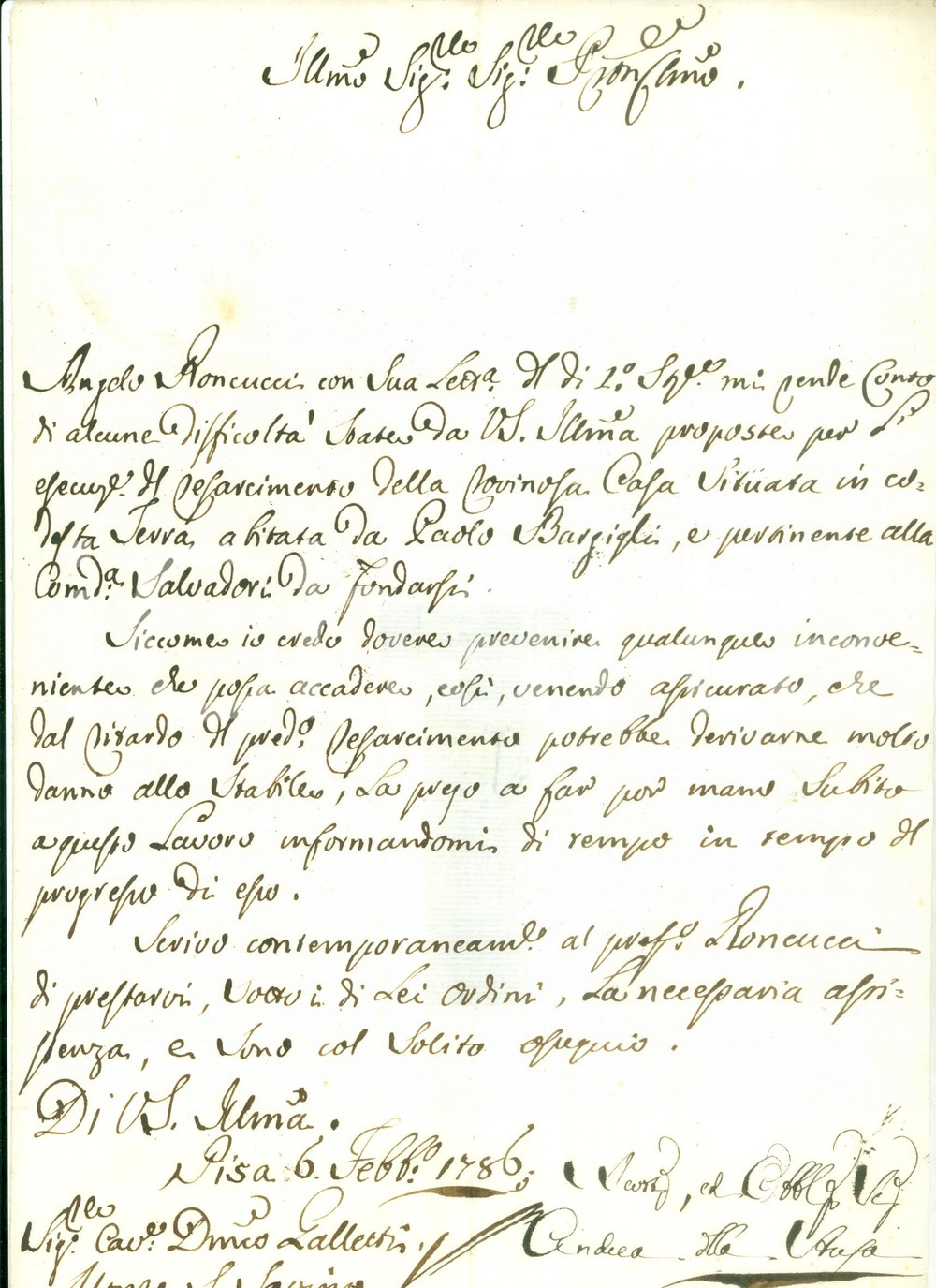 Documento originale, autentico 1786 MONTE SAN SAVINO AR Domenico GALLETTI restauri in fretta casa in rovina 1