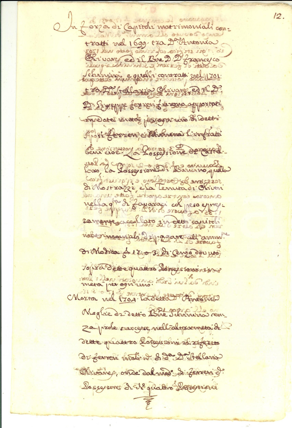 Documento originale, autentico 1800 ca MODICA RG Vicende dei beni dotali di Stellaria OLIVARES FERRERI 1