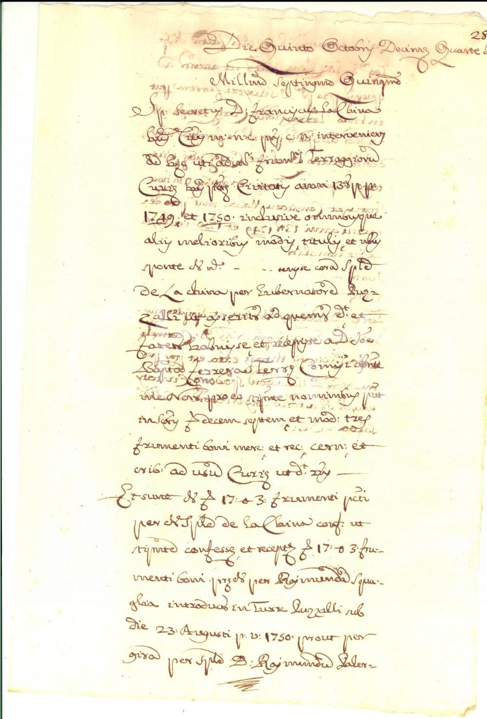 Documento originale, autentico 1750 VITTORIA RG Giovanni Battista FERRERA vende frumento a Francesco LA CHINA 1