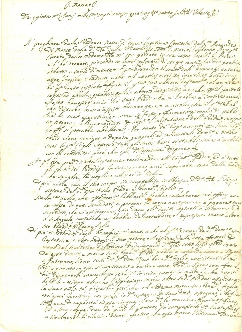 Documento originale, autentico 1746 VILLETTA BARREA AQ Testamento della vedova Nasta DI DAVE Documento 1