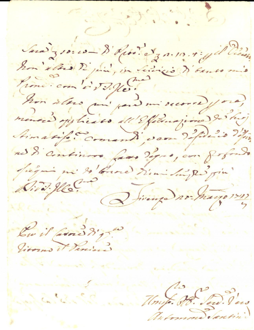 Manoscritto, lettera originale 1747 FIRENZE Antonino SANTINI sulle istanze di una causa Lettera 16x21 cm 1