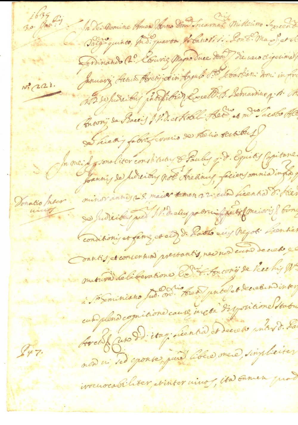 Documento originale, autentico 1635 AREZZO Donazione del nobile Paolo DE GIUDICI al fratello Michelangelo 1