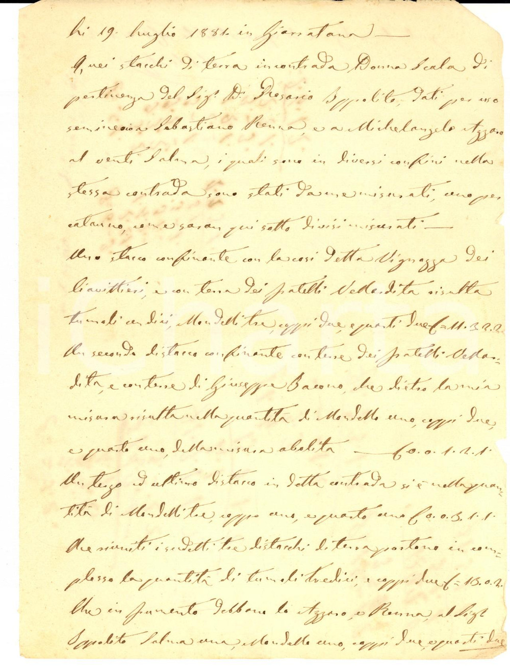 Documento originale, autentico 1881 GIARRATANA RG Perizia agrimensore MILITO su terra in contrada DONNA SCALA 1