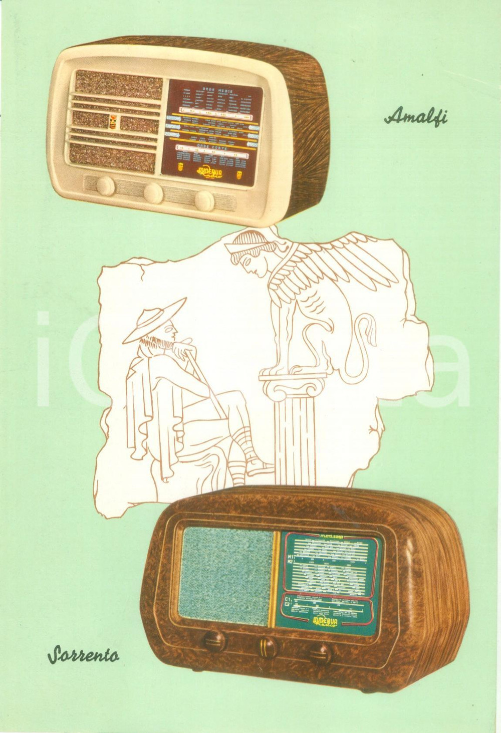 Materiale pubblicitario d’epoca 1950 ca MILANO SocietÃ  Luigi COZZI DELL AQUILA Volantino radio AMALFI SORRENTO 1