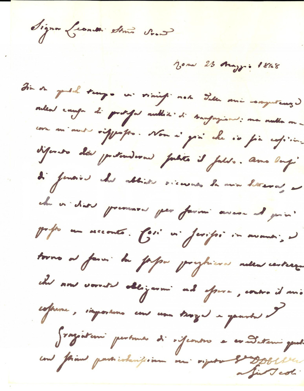 Documento originale, autentico 1848 ROMA Giuseppe TEOLI chiede saldo per causa su transazione nulla Lettera 1
