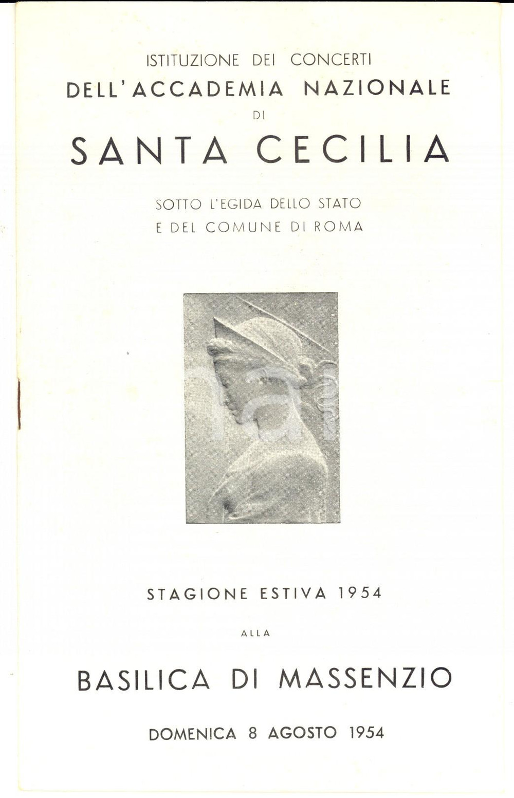 Materiale pubblicitario d’epoca 1954 ROMA ACCADEMIA SANTA CECILIA Concerto pianista Rodolfo CAPORALI Programma 1