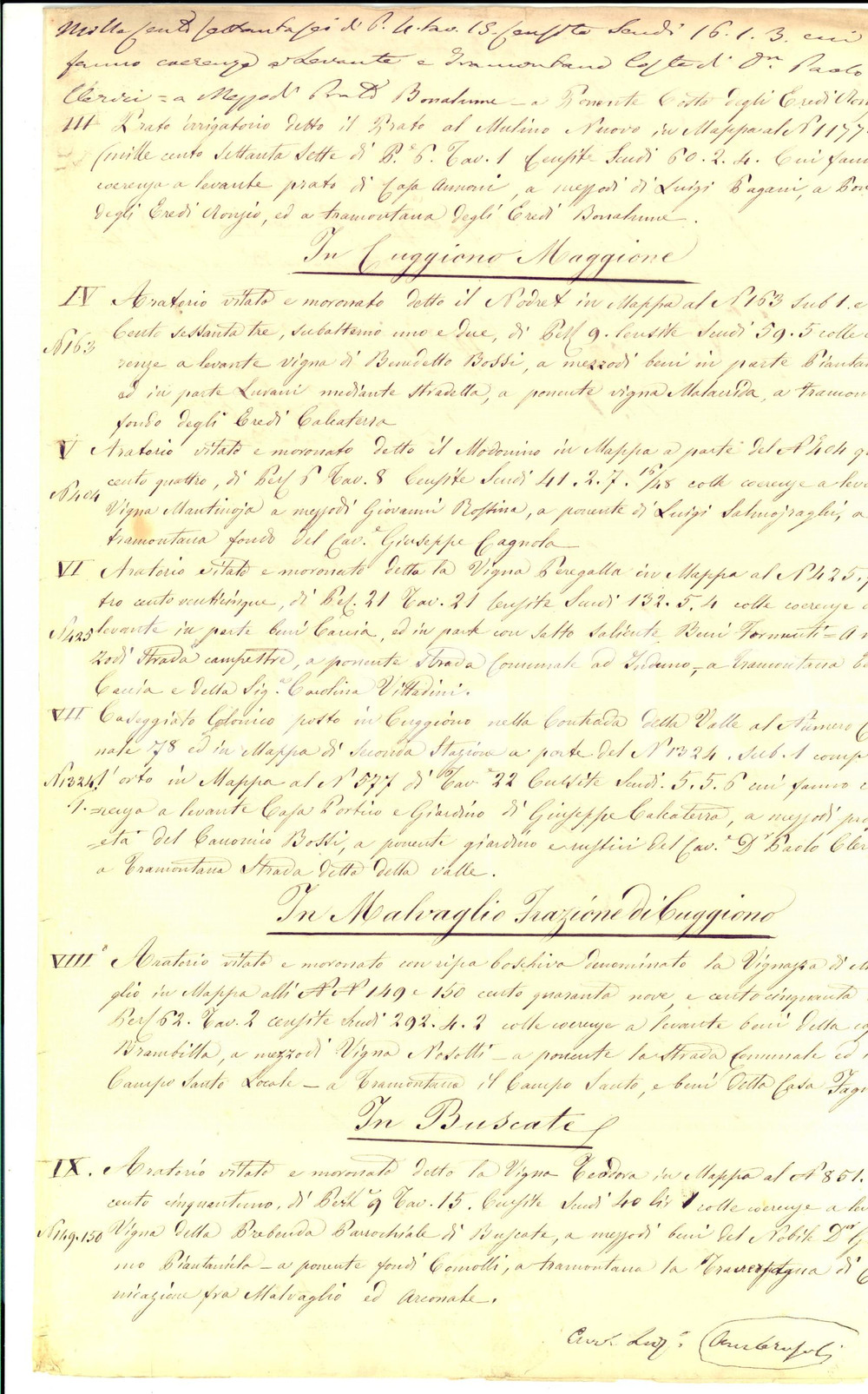 Documento originale, autentico 1857 CUGGIONO MI Beni rurali di Carlo RUGGERI pignorati per debiti Documento 1