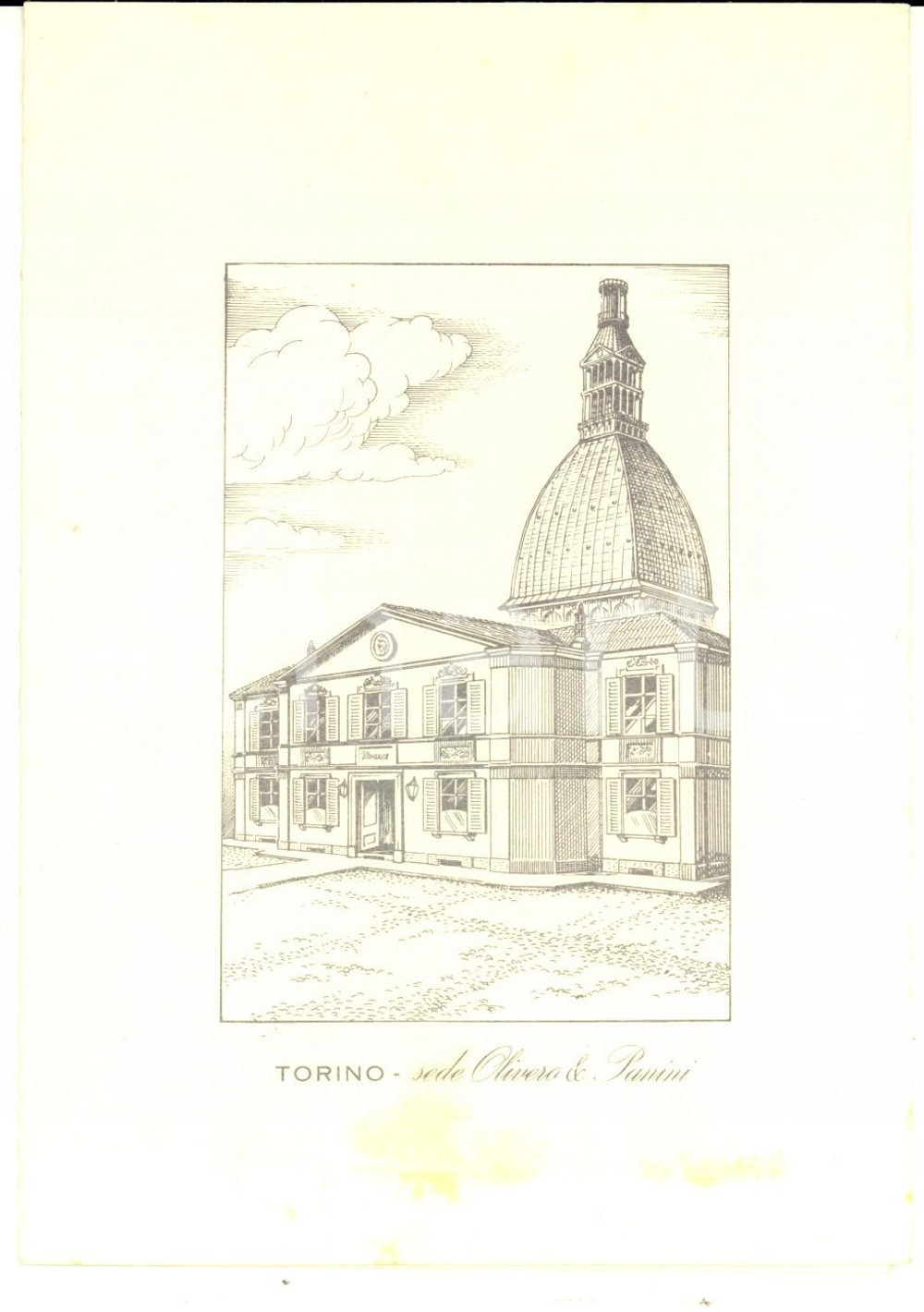 Oggetto da collezione cartaceo 1958 TORINO Mole Antonelliana con sede OLIVERO & PANINI  Biglietto VINTAGE 1
