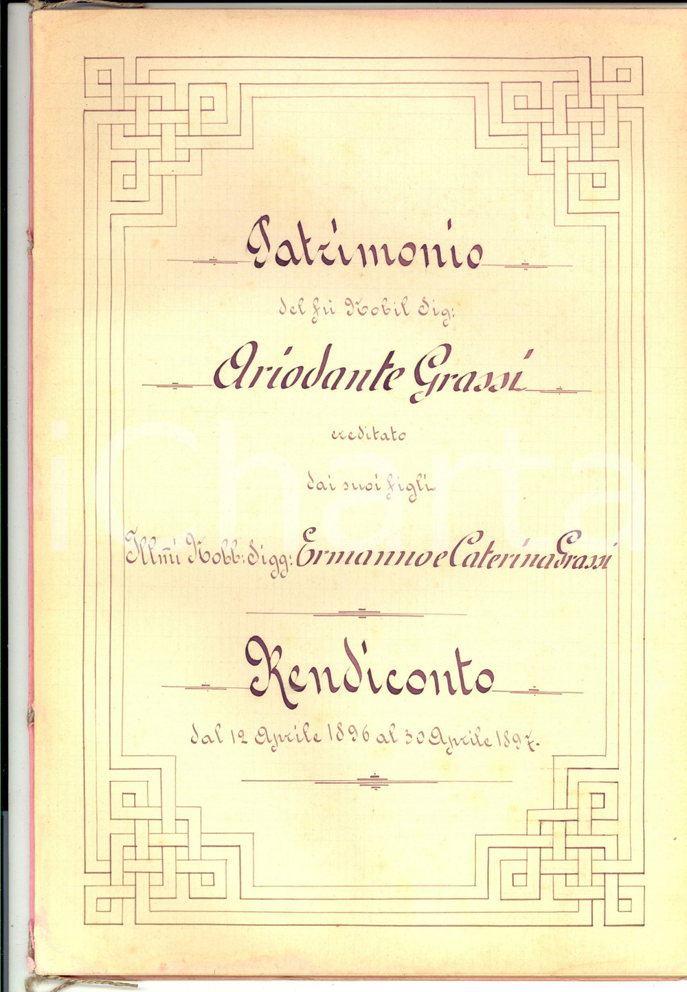 Documento originale, autentico 1897 SOVICILLE SI Patrimonio del nobile ARIODANTE GRASSI ereditato dai figli 1