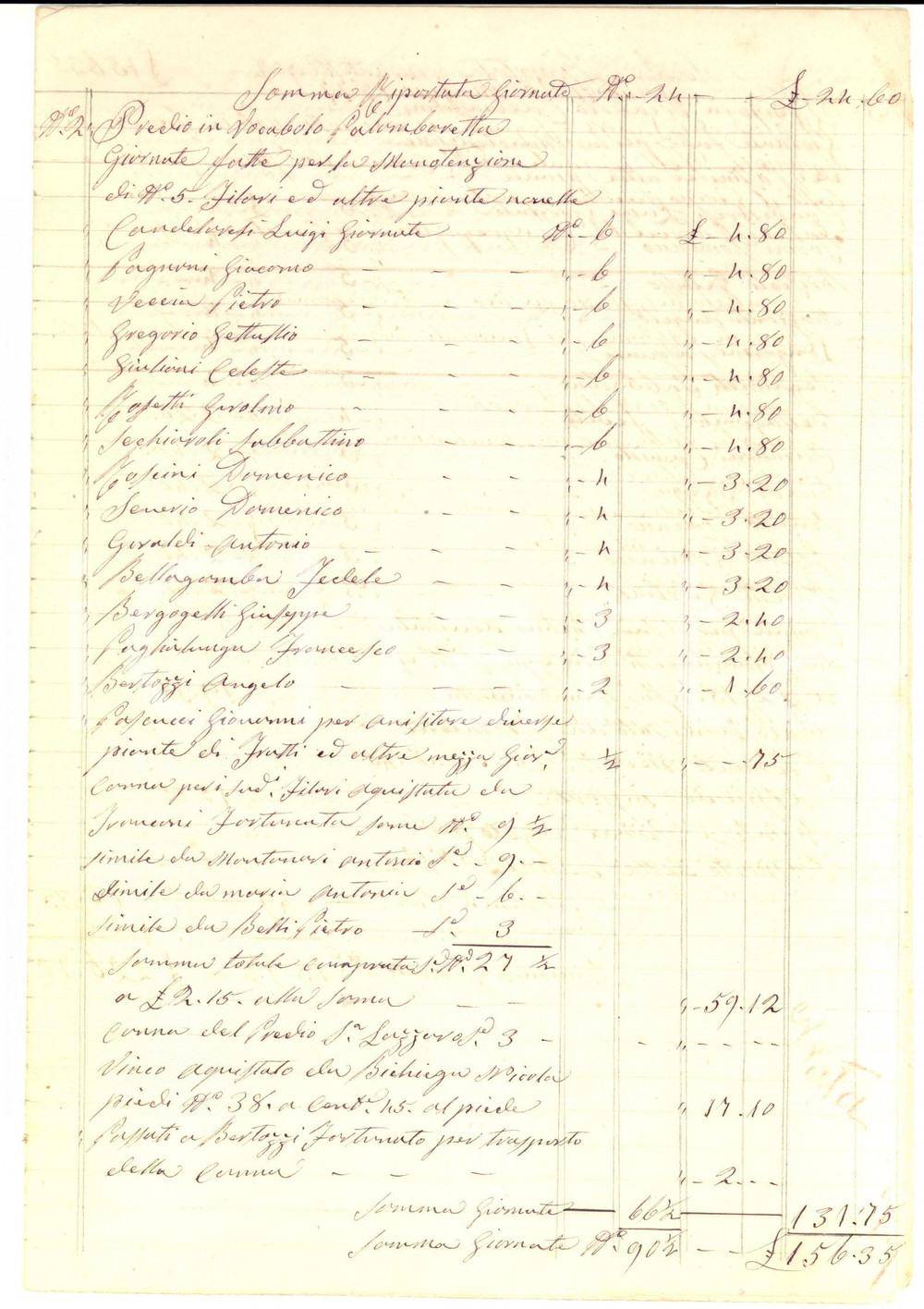 Documento originale, autentico 1877 FANO Lavori nei fondi rurali dell ospedale SANTA CROCE Manoscritto 12 pp. 1