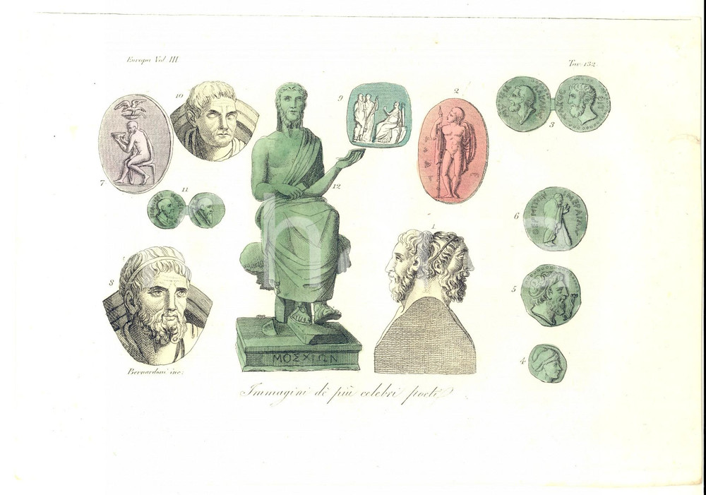 Stampa, bozzetto originale 1827 FERRARIO COSTUME EUROPA Immagini de  piÃ¹ celebri poeti Inc. BERNARDONI 1