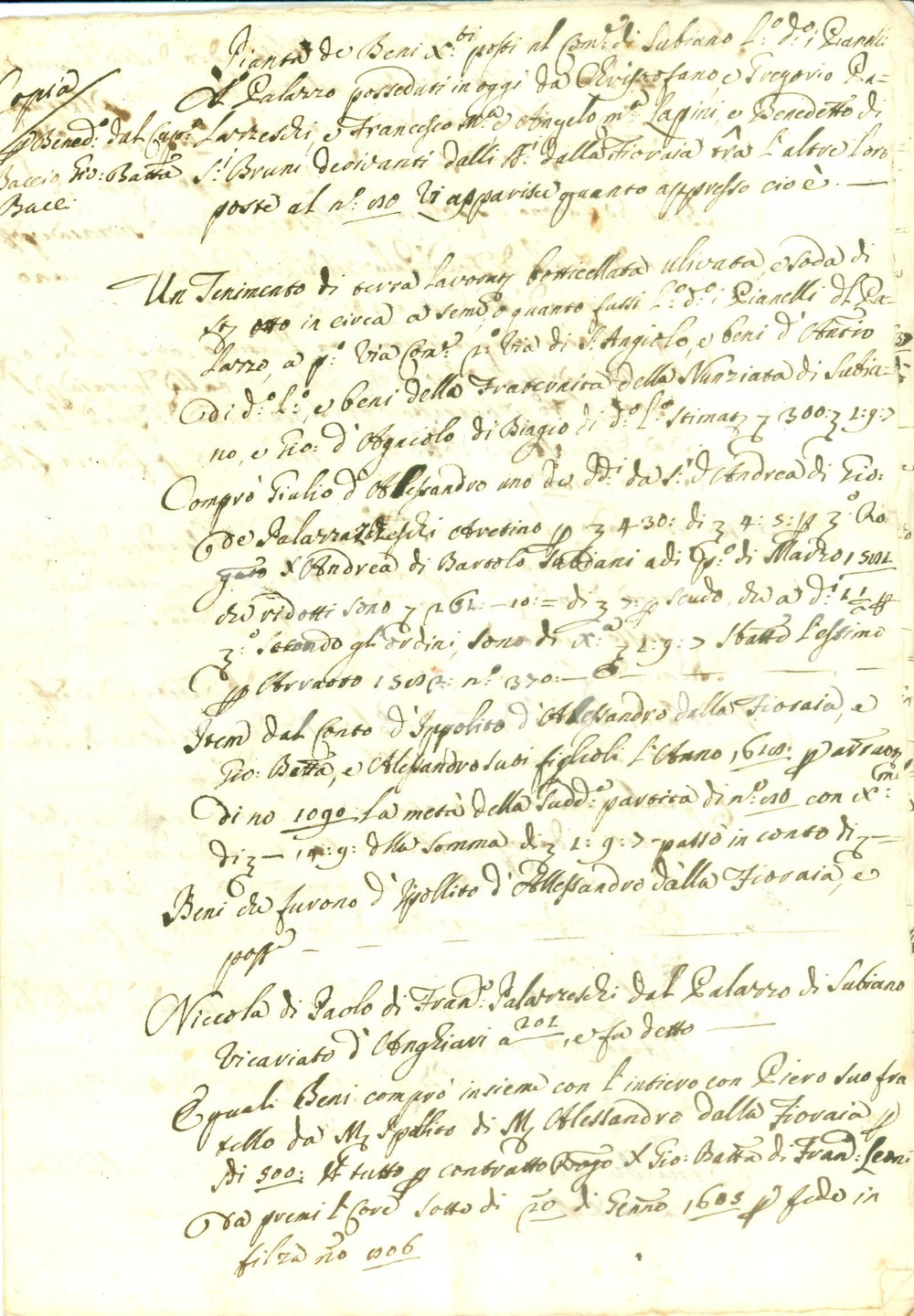 Documento originale, autentico 1714 SUBBIANO AR Beni immobili di Cristoforo e Gregorio PALAZZESCHI Documento 1