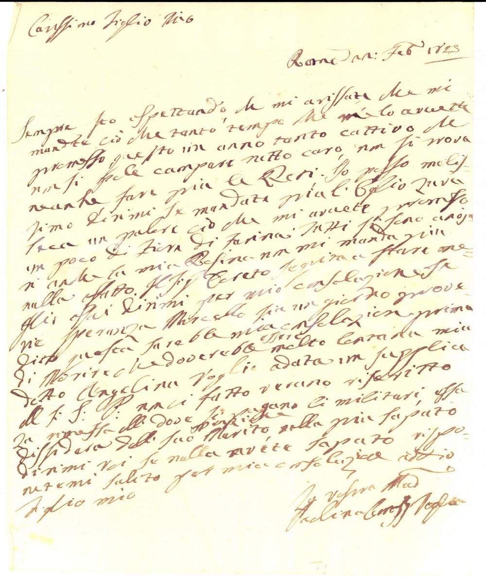Manoscritto, lettera originale 1825 ROMA Un anno tanto cattivo che non si pole campare Paolina CAMBI VOGLIA 1