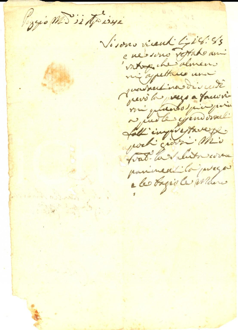 Documento originale, autentico 1741 POGGIO MIRTETO RI Ricevuta parziale di Camillo ANDRETTI Manoscritto 1