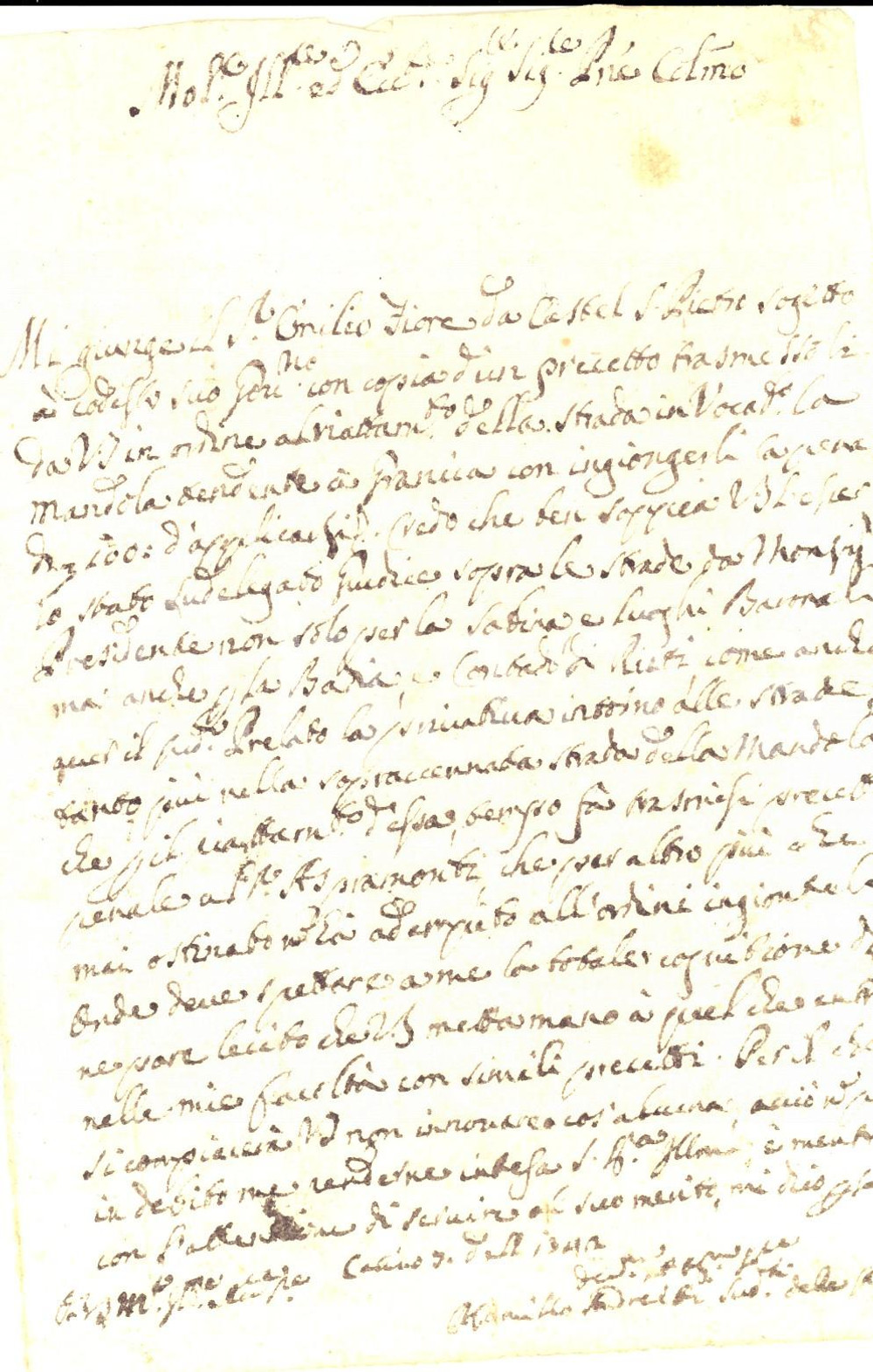 Documento originale, autentico 1742 POGGIO MIRTETO Camillo ANDRETTI su un precetto per la strada della MENDOLA 1