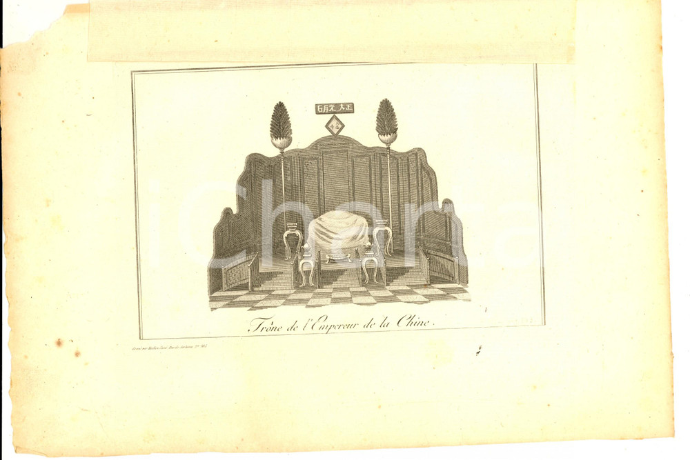 Stampa, bozzetto originale 1800 ca VOYAGE DANS L INTERIEUR DE LA CHINE Trone de l Empereur Gravure TARDIEU 1