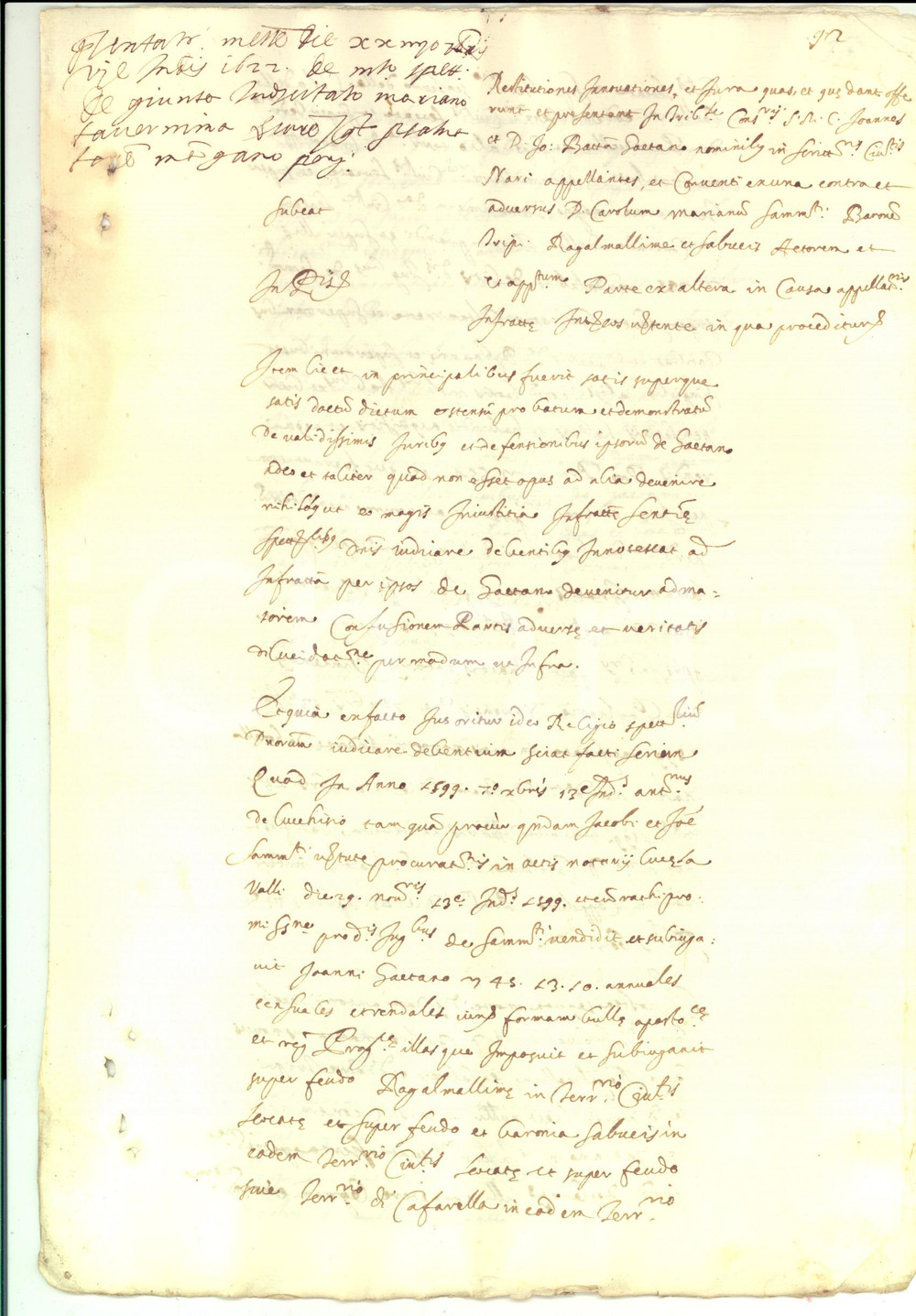 Documento originale, autentico 1622 PALERMO Atto restitutzione Carlo Mariano SAMMANIATI vs Giovanni GAETANO 1