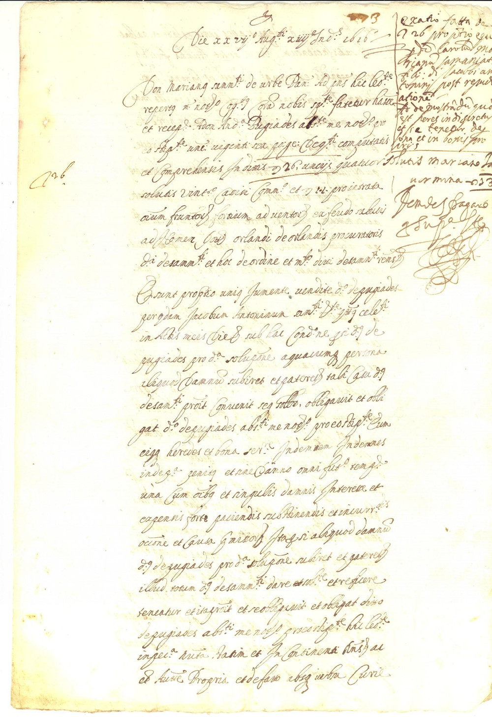 Documento originale, autentico 1616 PALERMO Barone Mariano SAMMANIATI riceve saldo del frumento Manoscritto 1