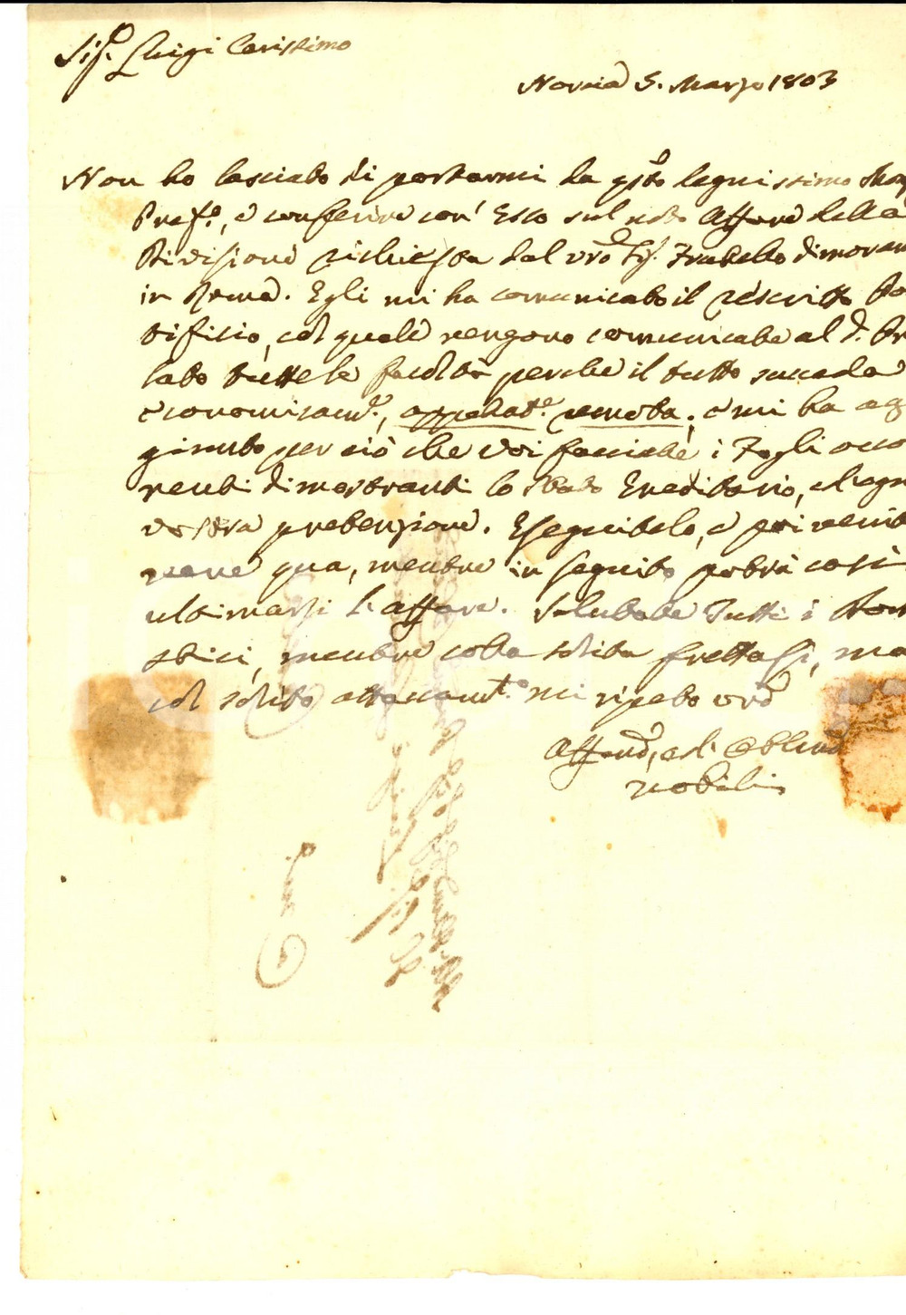 Manoscritto, lettera originale 1803 NORCIA PG Lettera NOBILI su divisione ereditaria della famiglia LEONETTI 1